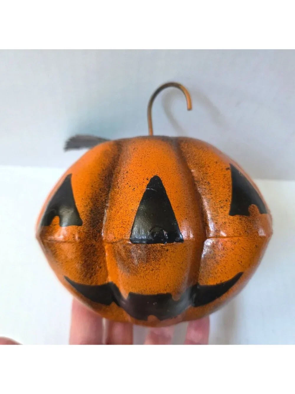 Folk Art Hand Painted Metal Halloween Decor Pumpkin Jack O Lantern Nancy Capuano